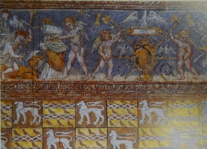 Bonnes, chateau de Touffou, salle seigneuriale, détail du décor peint (dans Allard, Debelle, Faucherre 2002, p. 17).