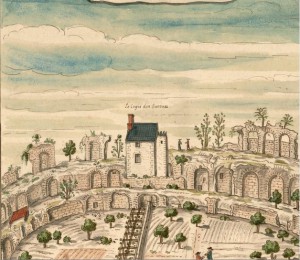 L. Boudan, Veüe du dedans de l’Amphithéatre de Poictiers, Bastie par les Romains pour les Spectacles, détail. Paris, BnF, Dép. Estampes et photographie, EST VA-86 5.