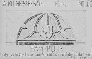 Arthur Bouneault, linteau de fenetre aux armes des Chevalier (prieuré de Pamproux).